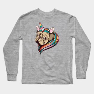 Unicorn Pug with Rainbow Hair Long Sleeve T-Shirt